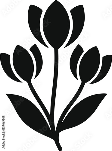 Geometric tulip flower logo design, crisp vector outline with symmetry, clean shape for contemporary natural product identity.