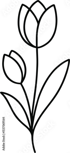 Line art tulip logo vector, floral emblem with soft curves, sophisticated and minimal for skincare or floral business branding.