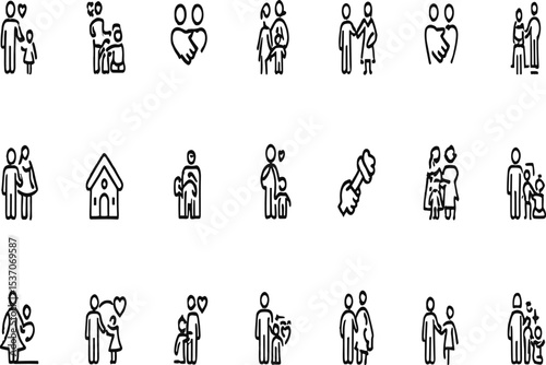 Family Icons Vector Illustrations of Parents, Children, and Home