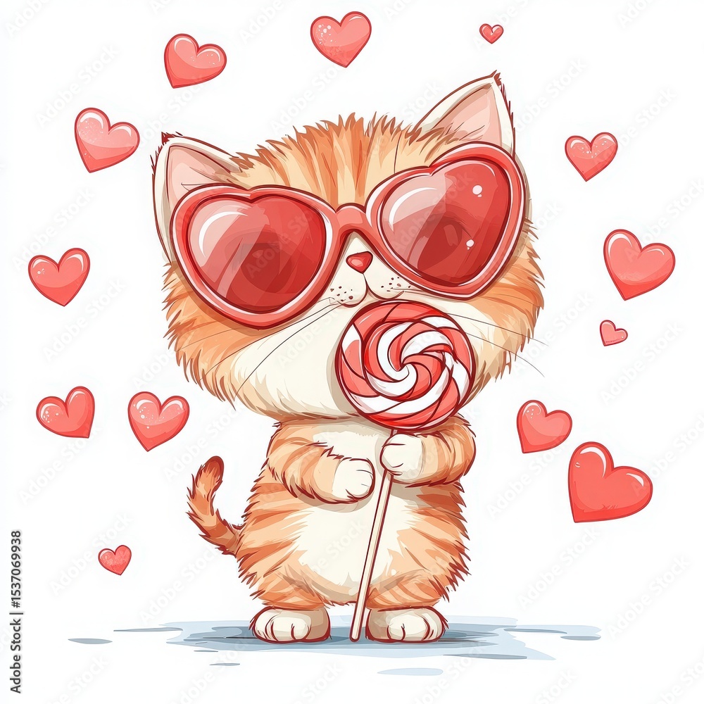Fototapeta premium Cute Cat Holding Lollipop