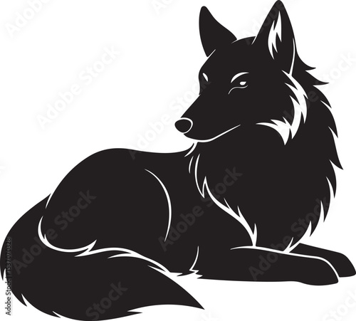 Wolf Lying dawn black silhouette 