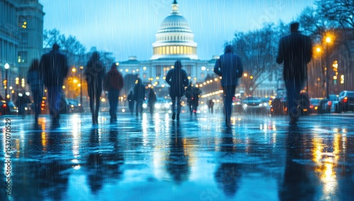 Rainy Evening Stroll Past Capitol Building