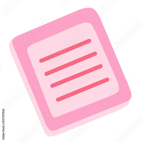 Minimalist flat icon of a pink notebook with lines. Ideal for back to school designs, education graphics, study tools, planning templates, and printable stationery clipart in digital format.