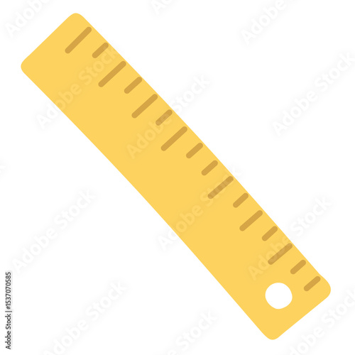 Minimalist yellow ruler vector in flat style. Great for education, math, measuring tools, back to school content, and children’s learning resources.