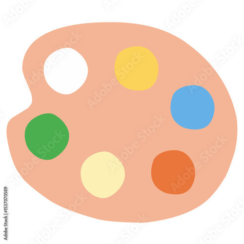 Minimalist flat vector illustration of an art palette with colorful paint spots. Perfect for education, art tools, creative design, posters, and school-related graphic resources.