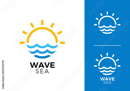 simple sea wave with sun circle logo vector design concept
