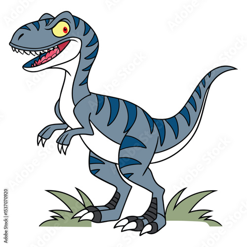 Smiling Blue Raptor Dinosaur for Kids  Cute Jurassic Character Drawing