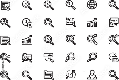 Magnifying Glass Icons Search, Analysis, and Data Vector Pack