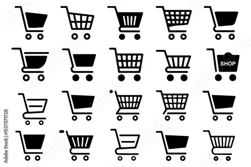 Diverse Shopping Cart Icons Set . Shopping cart icons set. Internet shop buy symbol. Vector illustration. 