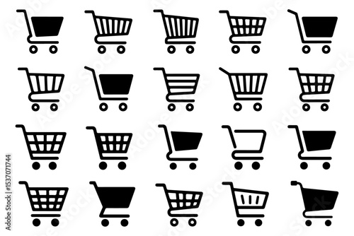 Diverse Shopping Cart Icons Set . Shopping cart icons set. Internet shop buy symbol. Vector illustration. 