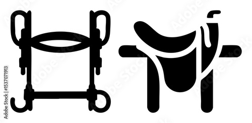 Vector Equine Tack : Bridle and Western Saddle