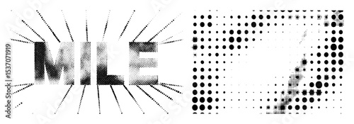 Vector Dynamic typographic featuring the word MILE with radiating dot .