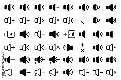 Versatile Speaker Icons Set of sound sing. Speaker icon set. 
, silhouette. Sound icon, volume symbol, speaker sign, audio control icon set. Vector.