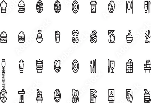 Food and Drink Icon Set Restaurant, Cafe, and Culinary Vector Illustrations