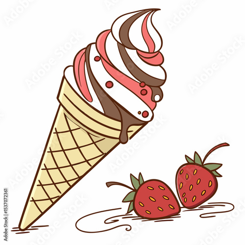 Delicious strawberry swirl ice cream cone treat