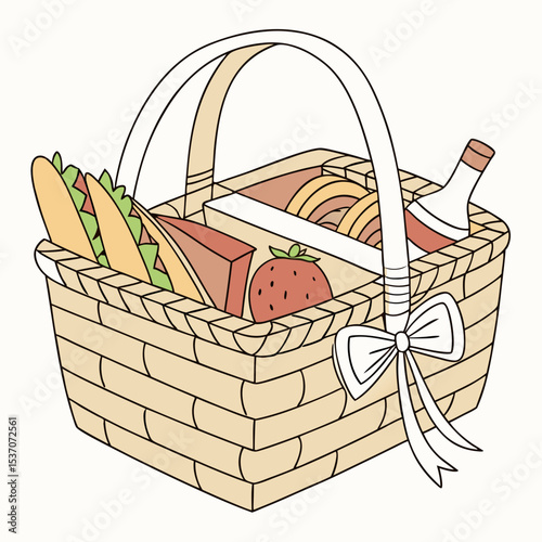 Picnic basket filled with food and drink