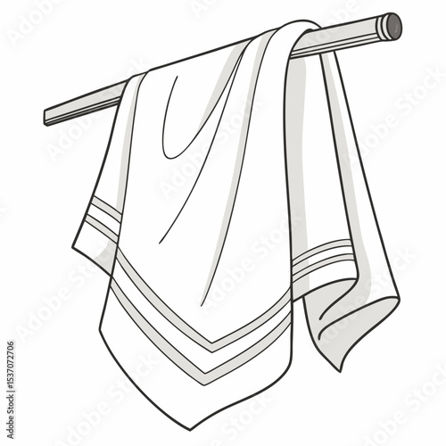 White towel hanging on a towel rack simple illustration