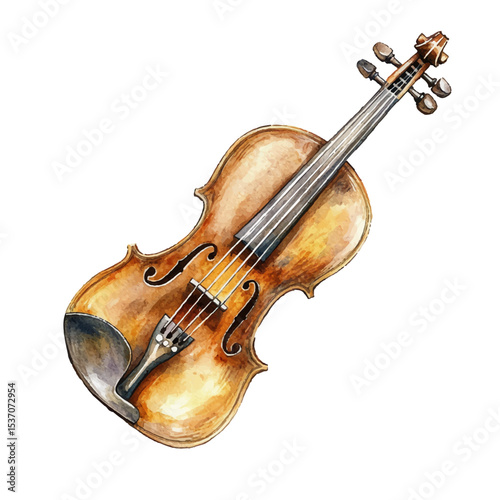 Old violin vector illustration in textured watercolor style.
