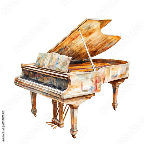 Grand piano vector illustration isolated on white.