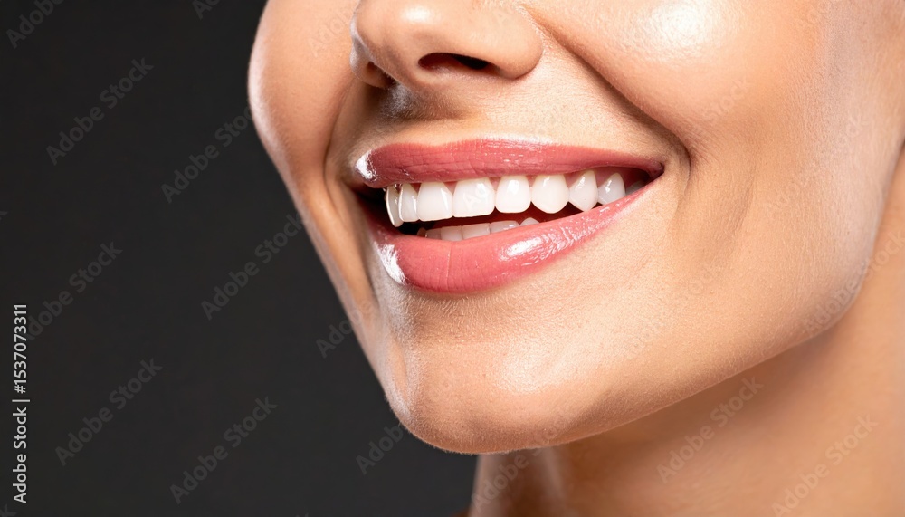 Fototapeta premium Perfect Smile: The image captures a close-up view of a flawless, radiant smile. The scene radiates the essence of pure confidence.