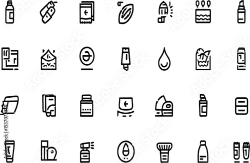 Collection of Beauty and Cosmetic Product Line Art Icons