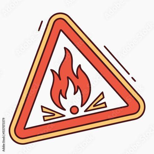 Vector warning sign with fire symbol for hazard identification and safety awareness, graphic design