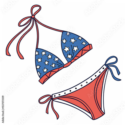 Patriotic stars and stripes bikini swimsuit illustration