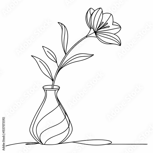 Single line flower in vase minimalist design