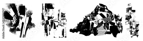 Vector Abstract black brushstroke shapes create a dynamic composition.