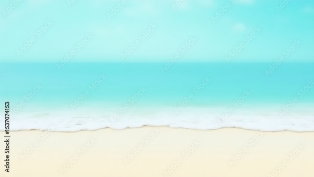 Fototapeta A serene, minimalist beach wallpaper with soft turquoise waves gently touching a sandy shore. Perfect for calming backgrounds or tropical-themed visuals.