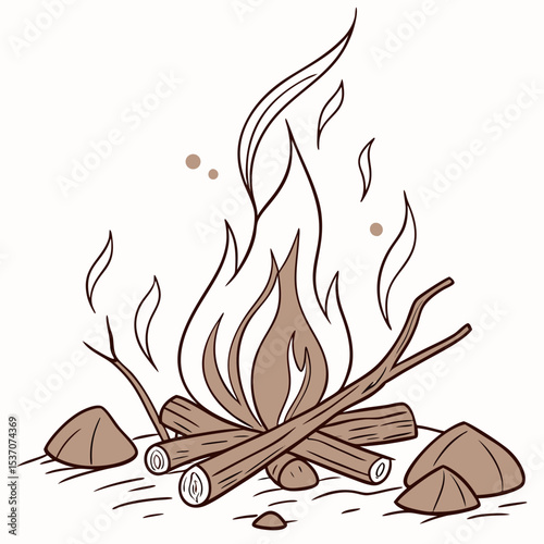 Campfire illustration cozy bonfire burning brightly