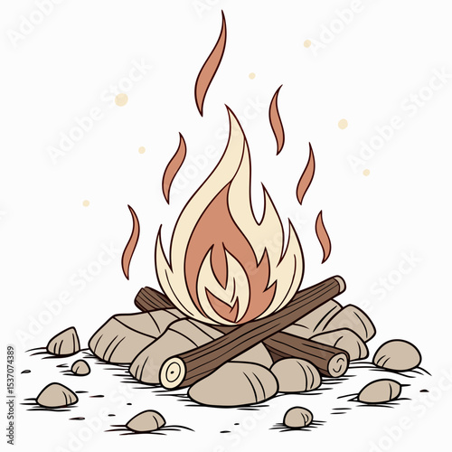 Campfire illustration cozy warm fire burning