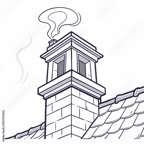 Cozy home chimney with smoke, clean cutout illustration