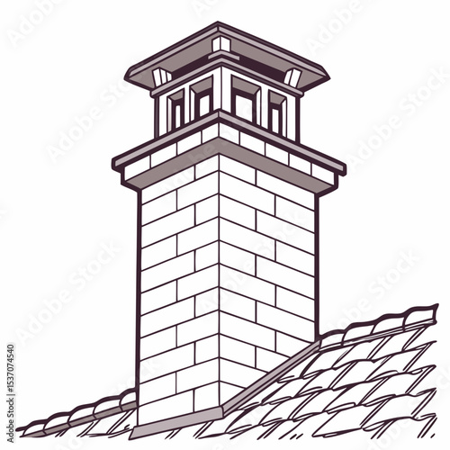 Professional brick chimney illustration isolated on white