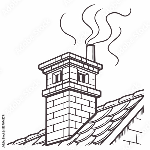 House chimney with smoke isolated on white background