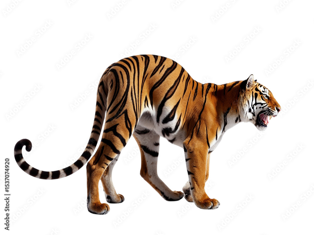Obraz premium Majestic bengal tiger roaring isolated on transparent background