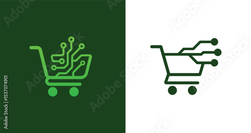 E-commerce shopping cart logo with a circuit board design