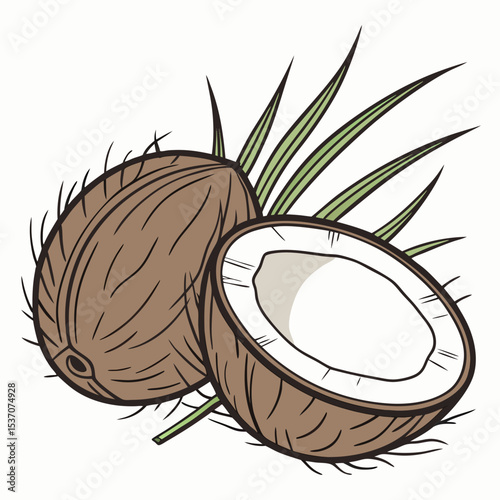Fresh whole coconut halved tropical fruit