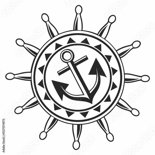 Nautical anchor ship wheel graphic design