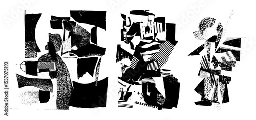 Vector Abstract figures in dynamic composition showcasing geometric shapes and bold contrasts.