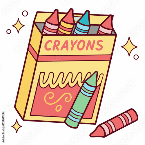Colorful crayons box art supplies back to school