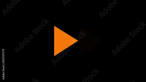 Yellow fast forwarding button icon animation on black background. Fast forward sign moving forward