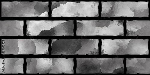 Fototapeta Naklejka Na Ścianę i Meble -  Textured concrete, cement, slate, stone, marble block wall tiles in grayscale. A close-up of a concrete and texture block wall presented in grayscale.	