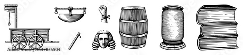 Vector Vintage tools and instruments collection in engraved style.