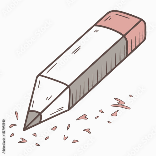 Sharpened pencil with eraser shavings scattered