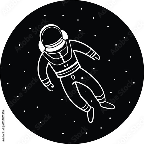 Astronaut Floating in Space Silhouette . Outer Space Exploration Vector
