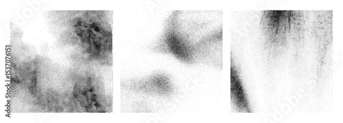Vector Abstract figures composed of scattered dots create a textured minimalist composition.