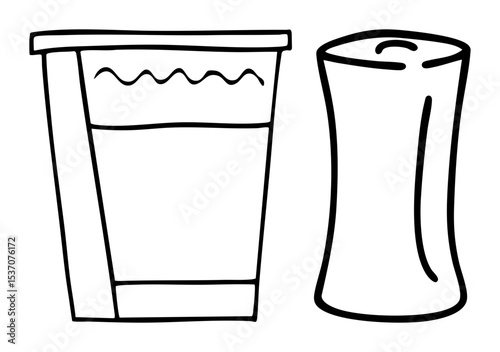 Vector Two beverage containers a cylindrical cup and a tapered glass are outlined in black.