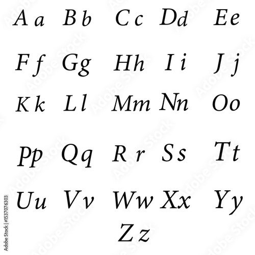 Alphabet icon. Vector font collection. Stylized letter symbol. Italic script typeface. EPS 10.