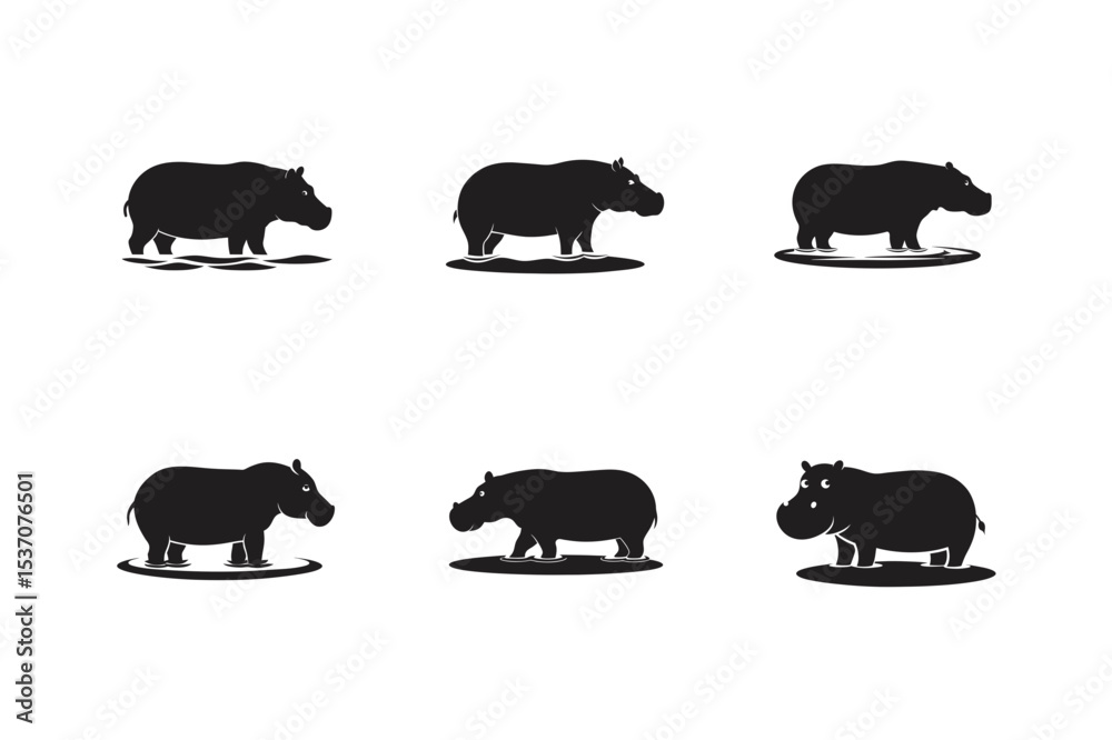Fototapeta premium hippopotamus in water vector art silhouette